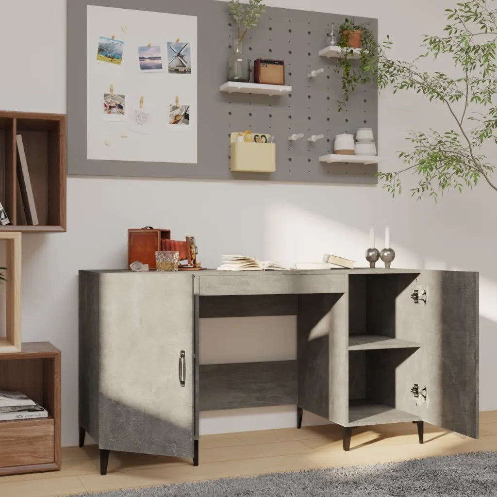 Scrivania | Tavolo da Ufficio Grigio Cemento 140x50x75 cm in Legno Multistrato