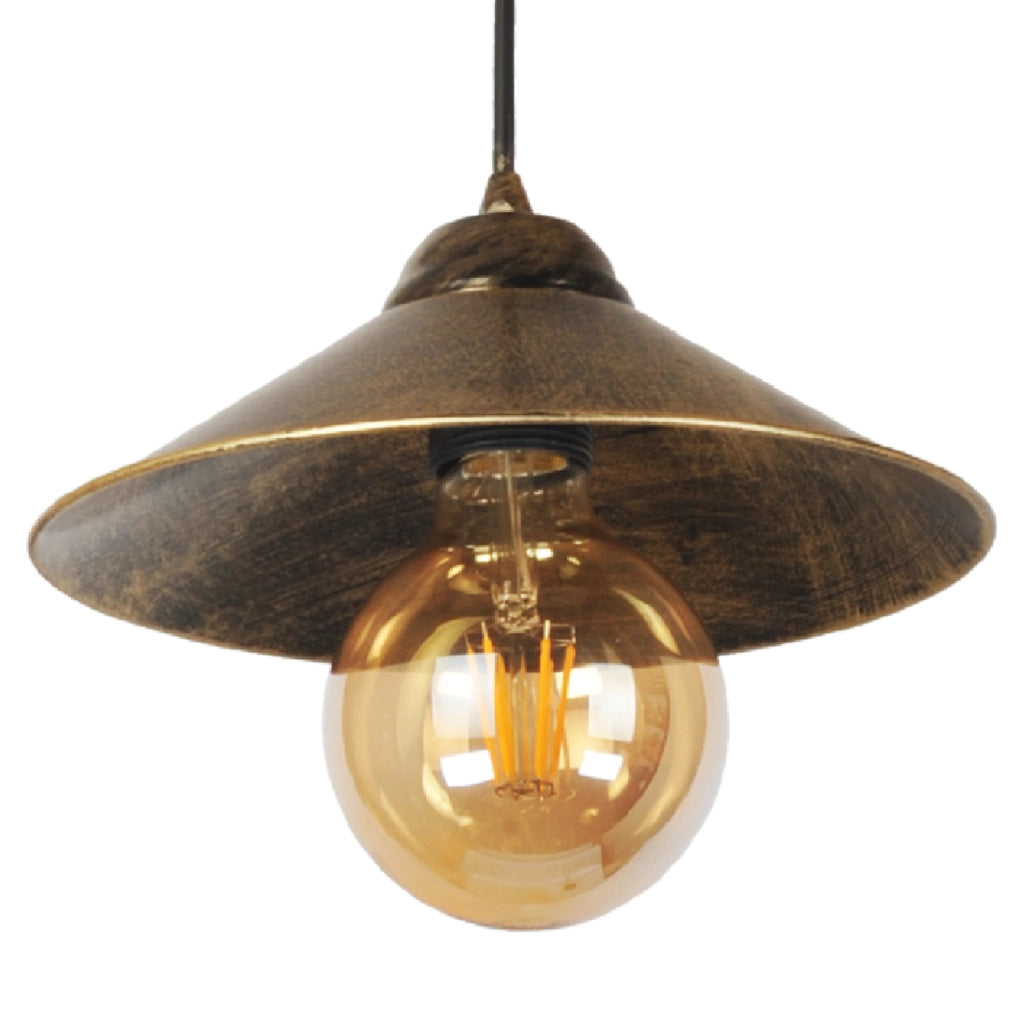 Lampada a Sospensione 'Aberaeron' Lampada Pendente con Paralume a Cono Piatto color Oro con Patina Nera - lux.pro
