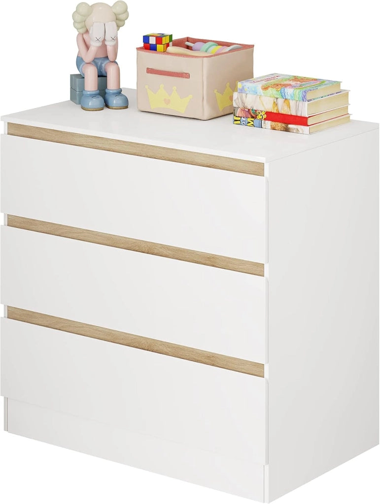 Fasciatoio, Cassettiera con 3 Cassetti, Cambio Pannolini Senza Mal di Schiena, Guardaroba per Vestiti, 80x48x78cm, Bianco+Rovere