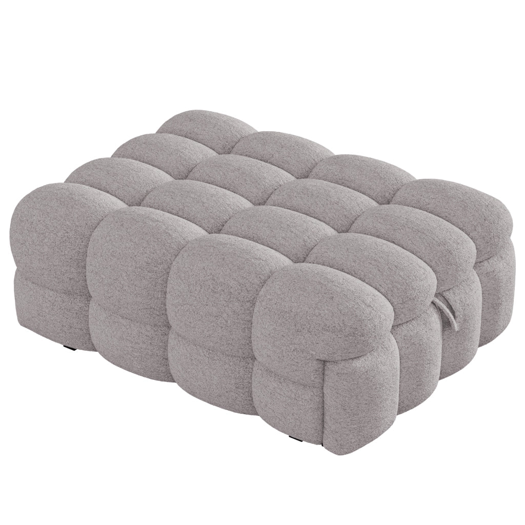 Divano letto 2 in 1 in boucl¨¦ Teddy grigio, puffo imbottito trasformabile, 183 x 76 x 42 cm