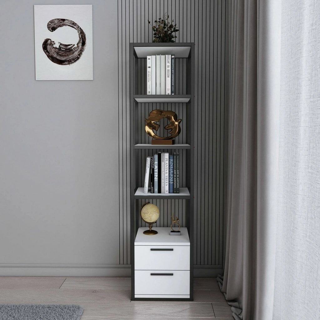 Libreria Arsim, Scaffale da ufficio, Mobile portalibri, Biblioteca, 39x39h169 cm, Bianco e Nero