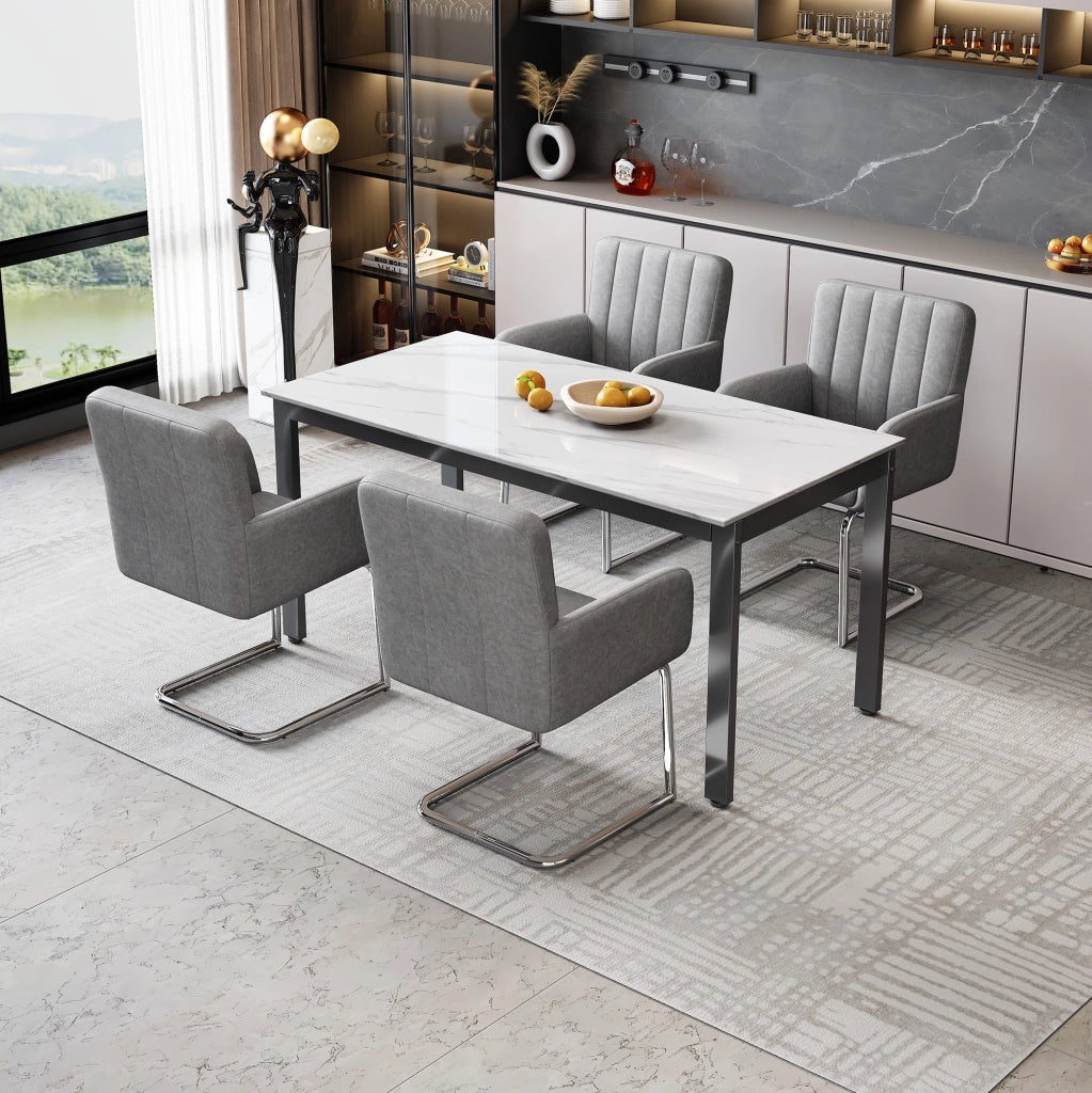 Set di 2 sedie da pranzo grigie in PU con gambe in metallo