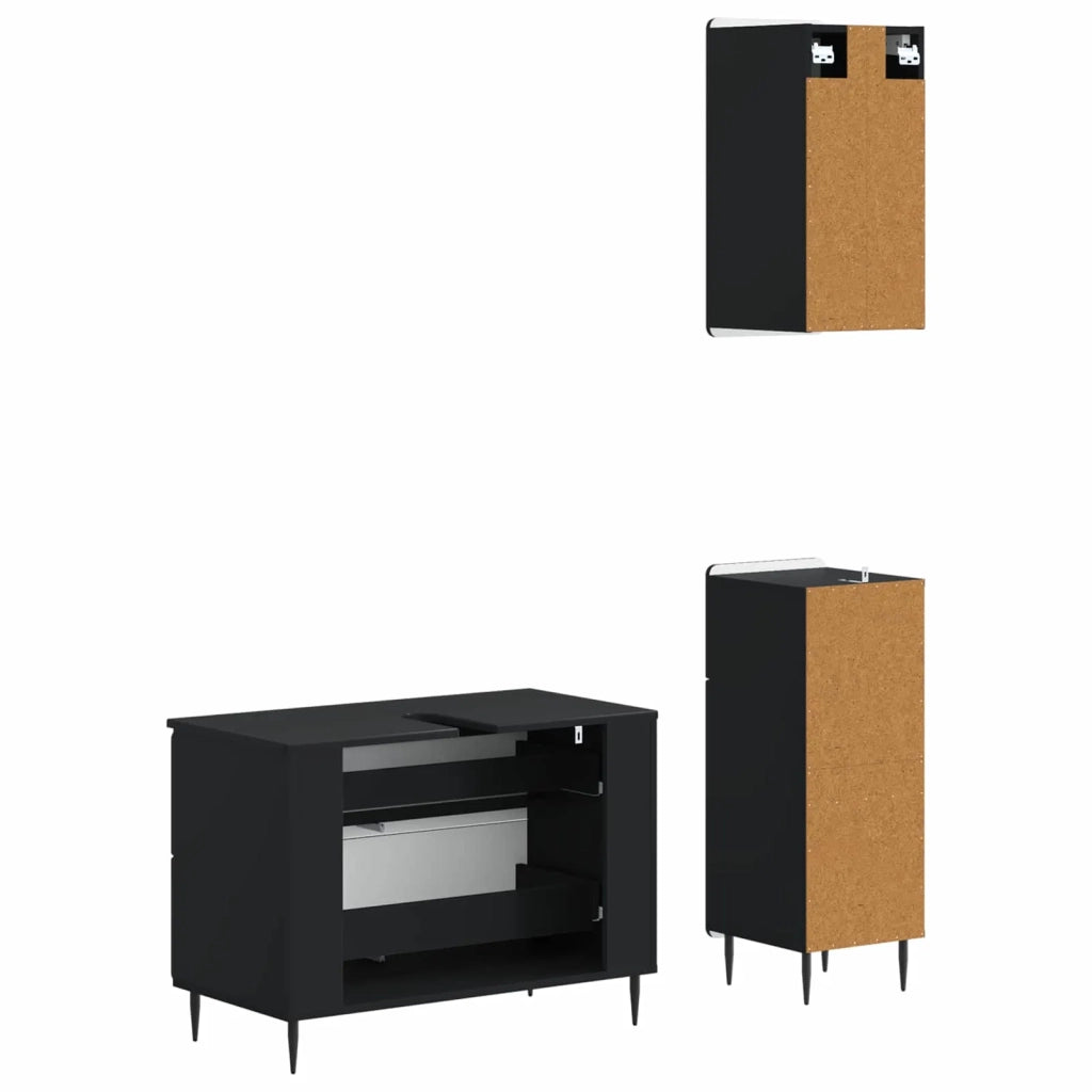 Set di armadietti da bagno in 3 pezzi ZWOLLE Nero 3417757