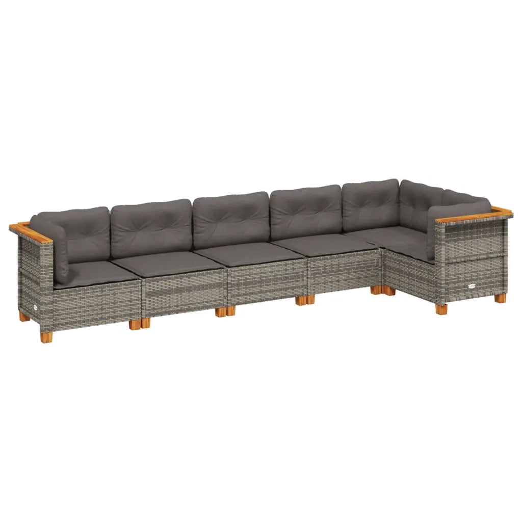 Set Divano da Giardino 6 pz con Cuscini Grigio in Polyrattan