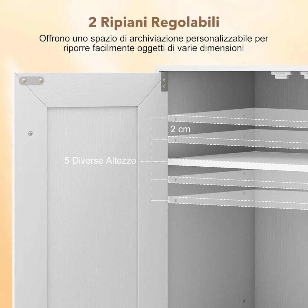 Mobile Bagno da Terra, Armadietto da Bagno in Legno con con 2 Ante e 3 Ripiani Regolabili, Credenza Indipendente per Soggiorno, Sala da Pranzo e Cucina, 60 x 30 x 80 cm