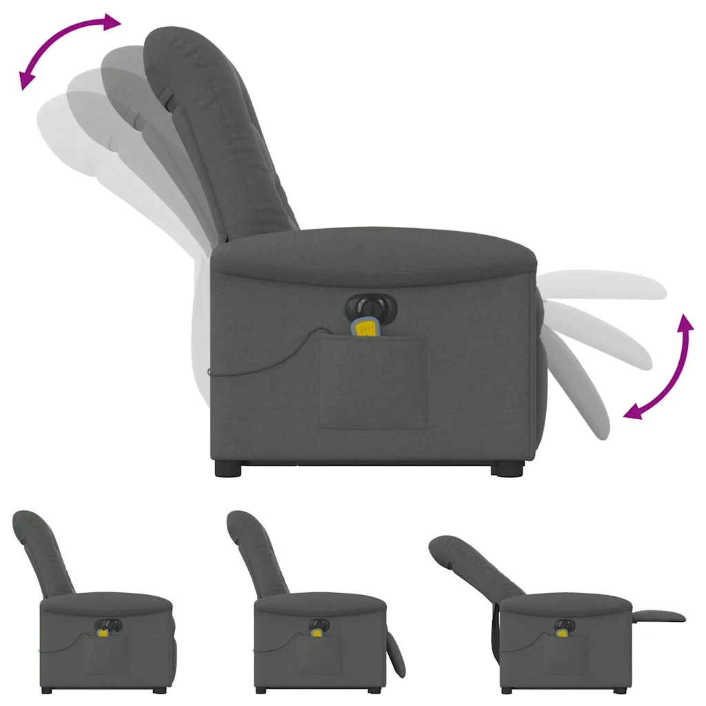 vidaXL Poltrona Alzapersona Massaggi Elettrica Grigio Scuro Tessuto