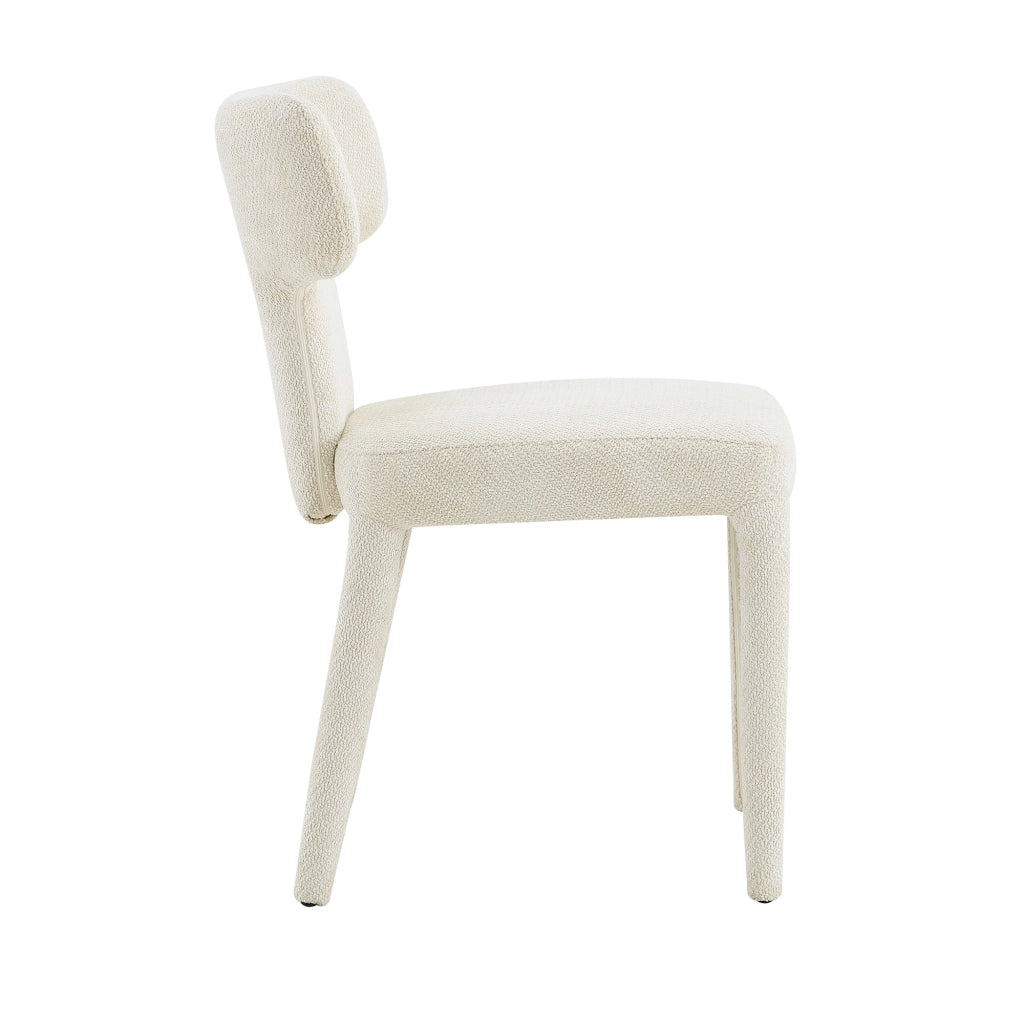 Set 2 sedie da pranzo moderne in tessuto bianco con schienale a T e gambe in metallo