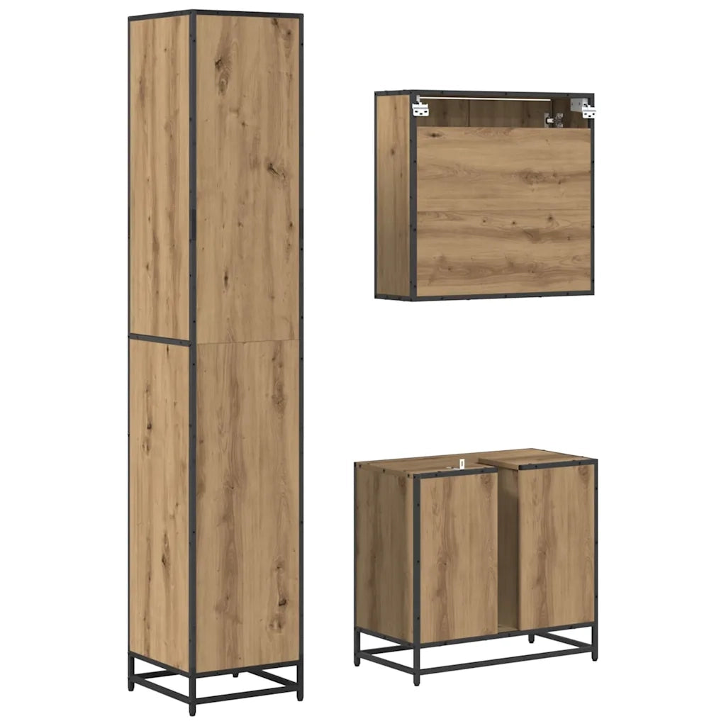 Set di mobili per il bagno con porta 3 pcs Rovere artigianale 3402549