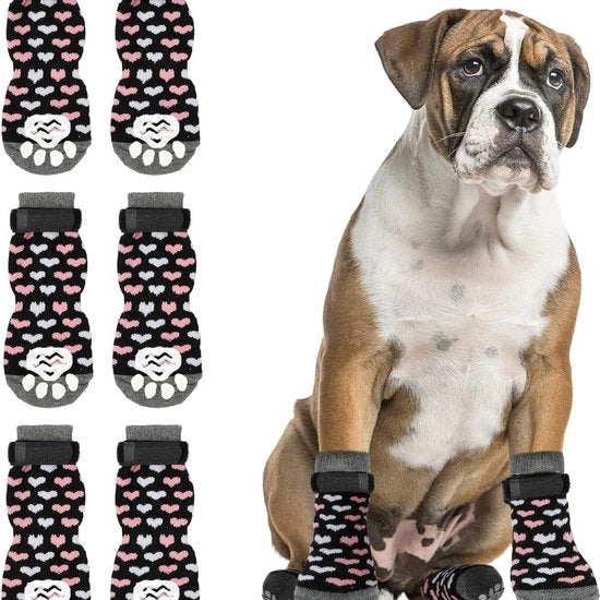 Antislip calzature per cani con stop all'umidità - Protezione per zampe di cane con doppio strato di trazione per pavimenti in legno duro, per uso interno, calzature per cani con maniglie per cuccioli, piccoli, medi e grandi cani, (S) - Rosa e bianco