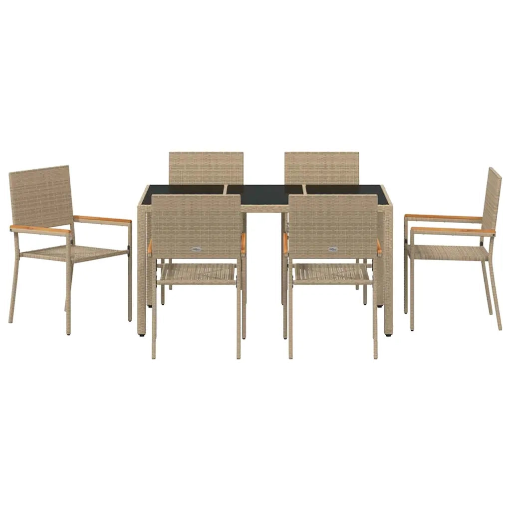 Set da Pranzo per Giardino 7 pcs Beige polyrattan 3365395