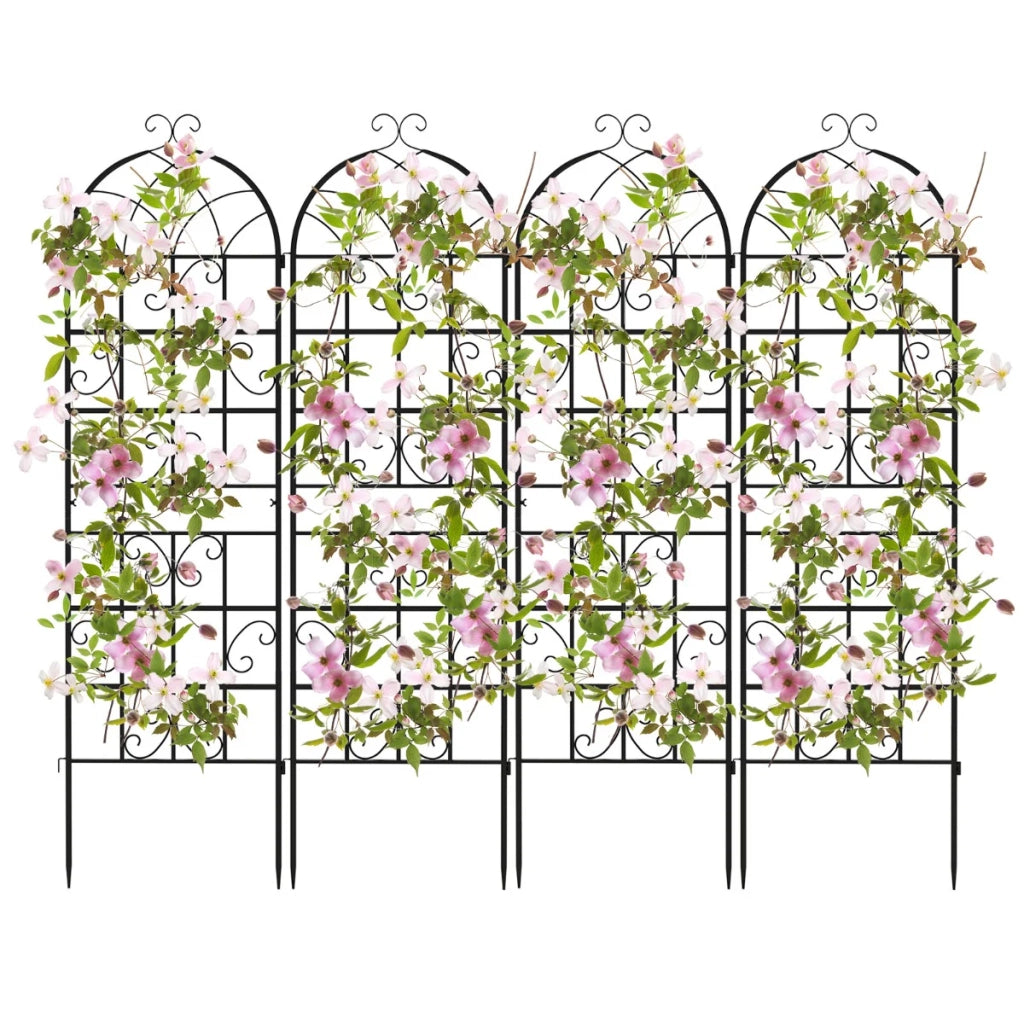 Set di 4 tralicci da giardino in metallo 180 x 50 cm per piante rampicanti decorazione da esterno metallo zincato nero 20_0012603