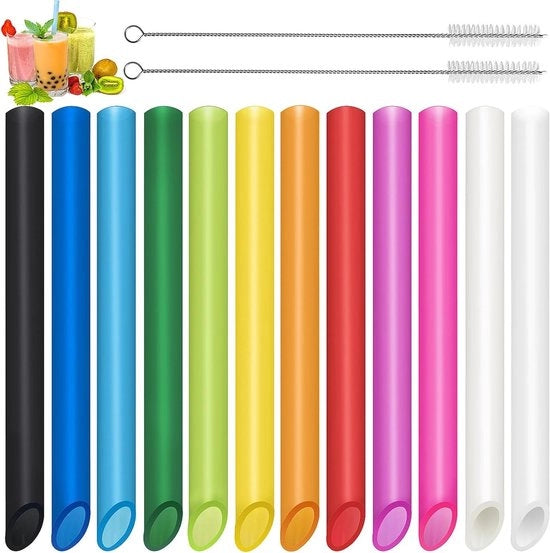 Riciclabili Stuzzicherini per Bubble Tea - 12 pezzi con pennelli di pulizia - punta colorata - plastica spessa - smoothies milkshakes - adatti a tutti i tipi - 13 mm x 255 cm