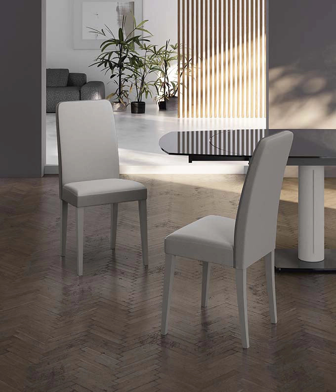 Sedia Anita in Similpelle Grigio Chiaro con Bordino Scuro e Gambe in Legno di Faggio, Sedia da Arredo Moderno - Ombrellificio