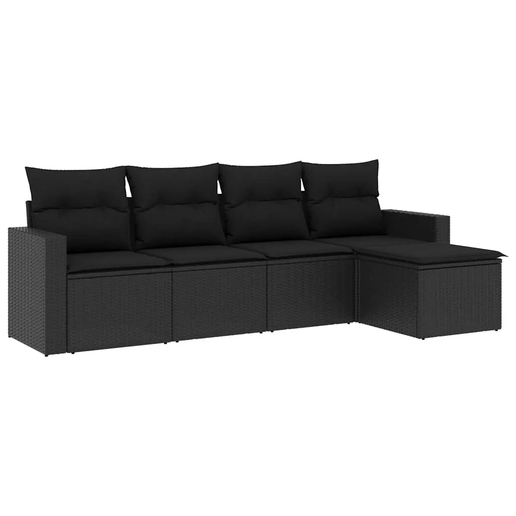 Set Divani da Giardino 5 pz | Set Salotto da Giardino con Cuscini in Polyrattan Nero