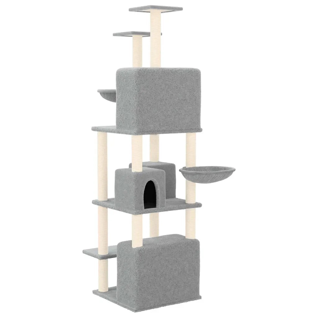 Albero per Gatti con Tiragraffi in Sisal Grigio Chiaro 180 cm 171601