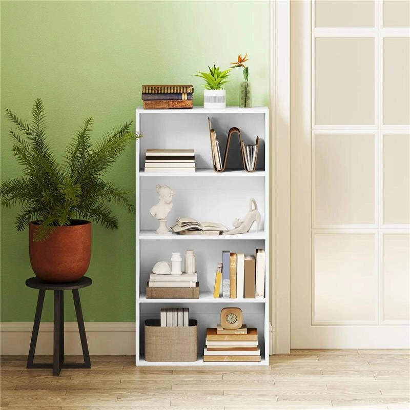 MOBILE LIBRERIA A 4 RIPIANI CON 2 SCAFFALI FLESSIBILI IN LEGNO 60X24X115.5 CM BIANCO
