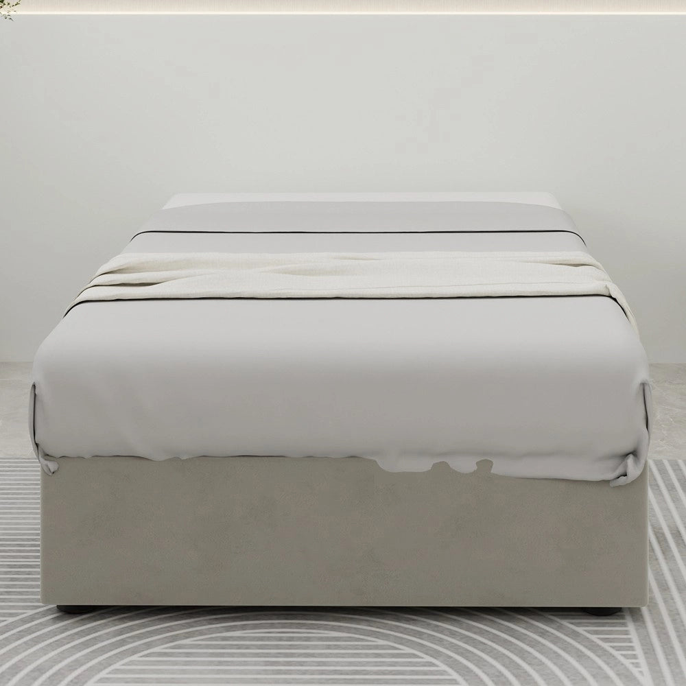 Letto Contenitore Singolo Imbottito ¨C MINIMAL ¨C Beige, Velluto, 90x200, Senza Testiera