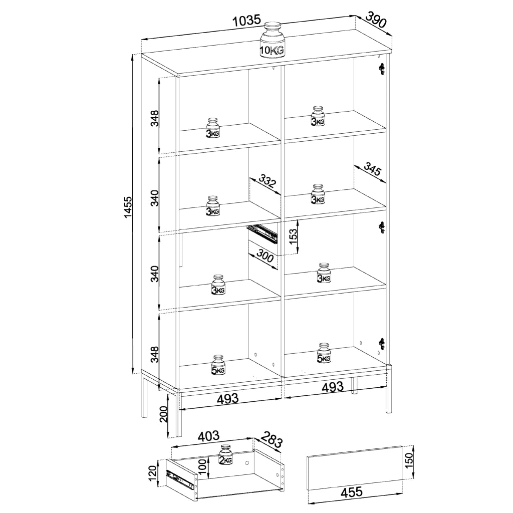 Komodee Laval WTSZ104 - Mobile con Illuminazione a LED, Nero, Rovere Wotan, Lamella, Larghezza 104 cm, Altezza 166 cm, Profondit? 39 cm