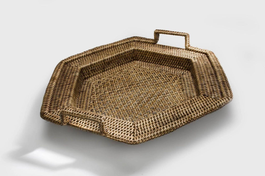 Vassoio Rettangolare 44x50xh7/10 cm con 2 Manici in Rattan Birman