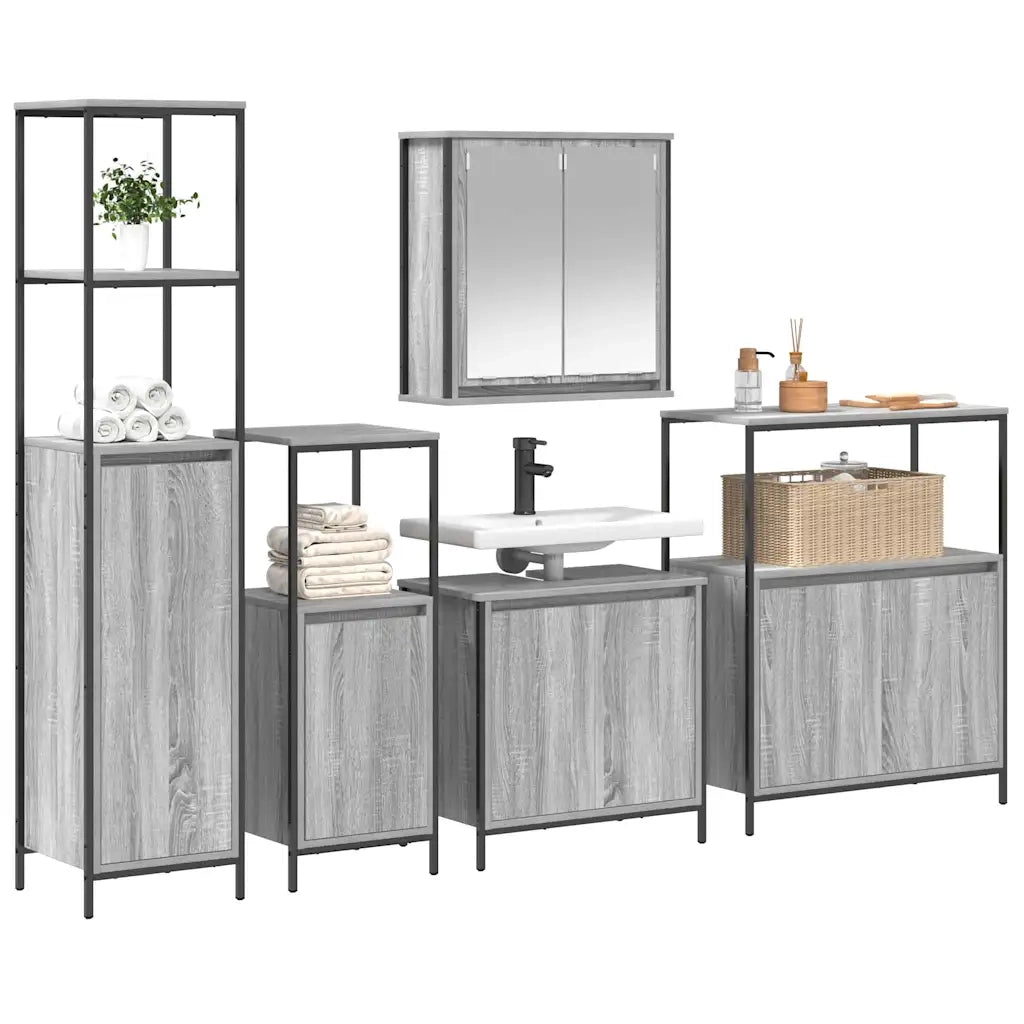 Set di mobili per il bagno con porta 5 pcs Grigio Sonoma e Nero 3328387