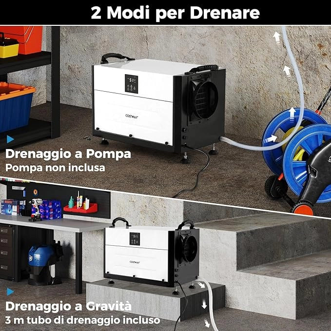 58,5/73,5 L Deumidificatore Commerciale, Deumidificatore Industriale con 3 Modalità e Timer 24H, Sbrinamento Automatico per Cantina Magazzino (73,5 L/giorno Nero)