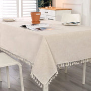 Tavolo da pranzo in lino, beige, rettangolare, lavabile, tovaglia da tavolo per compleanni, feste, matrimoni, con pennelli, tovaglie da tavolo per salone, giardino, 100 x 140 cm