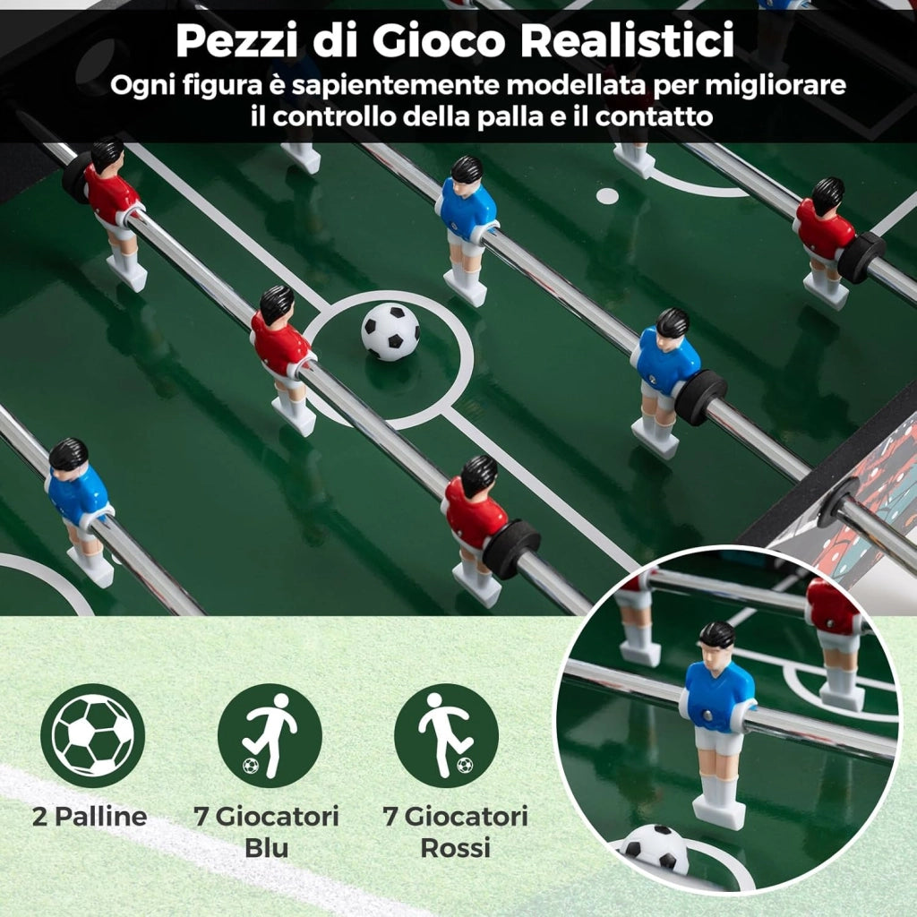 2 in 1 Calcio Balilla in Legno, Calcetto Balilla con Gambe Rimovibili 2 Palline, 2 Contatori Punteggio, Biliardino per Bambini e Adulti per Feste Casa Bar