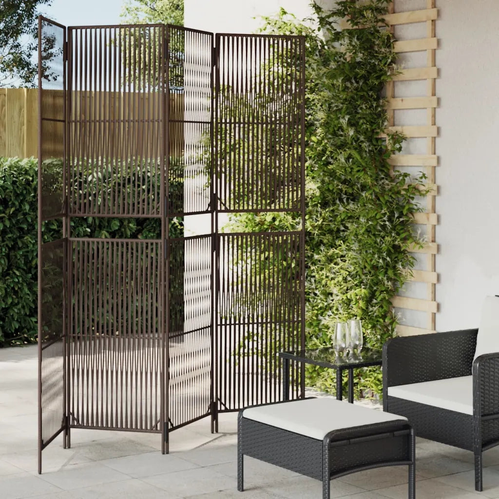 Divisorio per Ambienti | Divider per stanze | Paravento a 4 Pannelli Marrone in Polyrattan