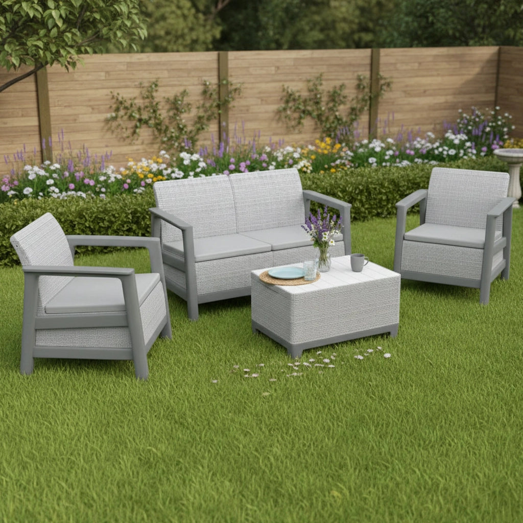Salottino Outdoor Grafton, set Salotto da Esterno 4 Posti, Grigio Chiaro