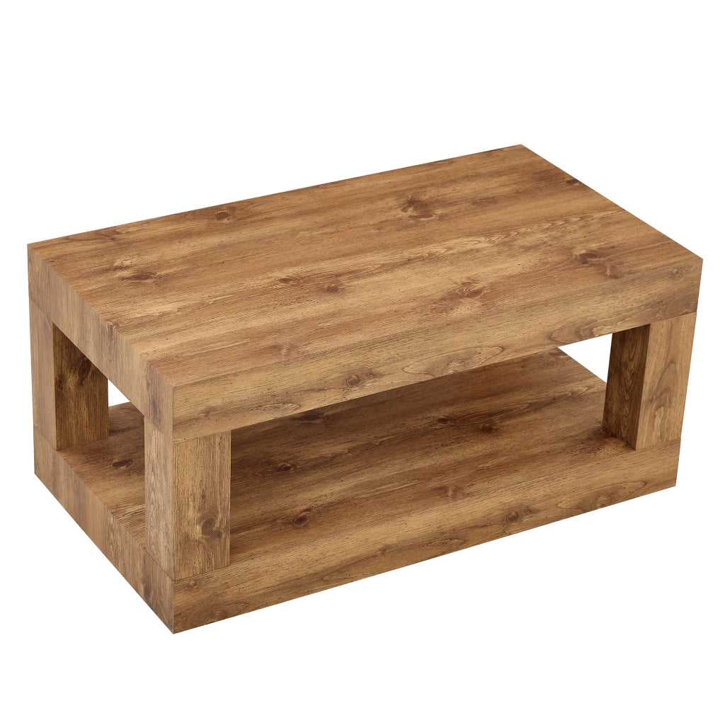 Tavolino da caffè rettangolare a 2 livelli per soggiorno in MDF 104×65.5×28 cm