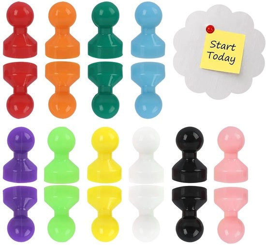 Set di 20 magneti per frigorifero, 8 x 14 mm - magneti neodymium siliconici colorati per lavagne, whiteboard, mini magneti per frigorifero, istruzioni (10 colori)
