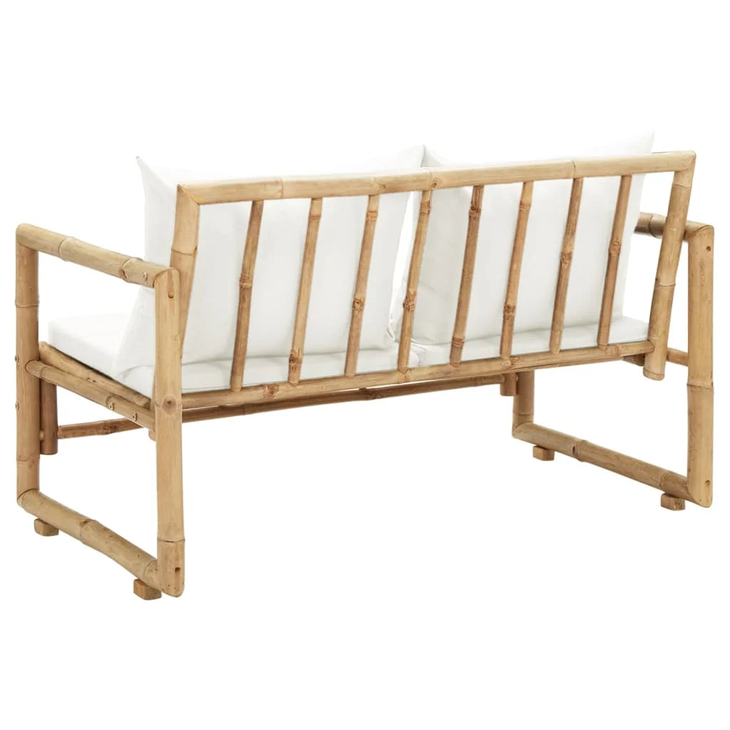 Divano da giardino a 2 posti con cuscini 115 x 65 x 72 cm bambù 02_0011856