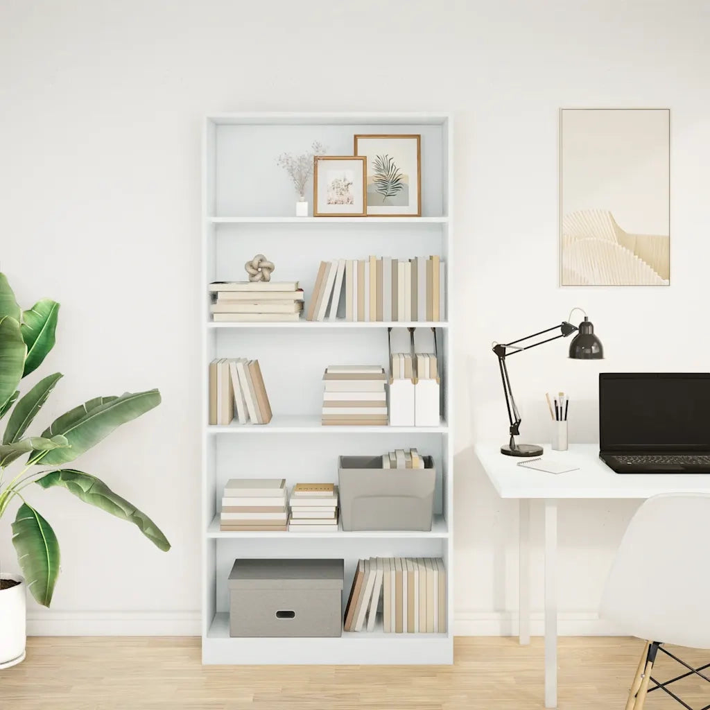 Libreria-Scaffale per Libri-Mobile di Stoccaggio Bianca 80x24x176 cm in Legno Multistrato