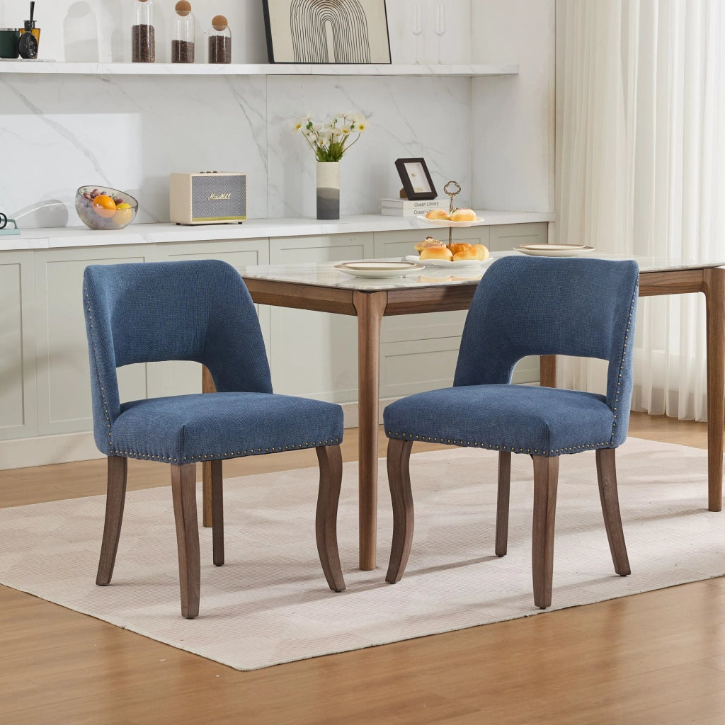 Sedia da pranzo in legno set di 2 - Zephmum- Moderna imbottita in tessuto blu