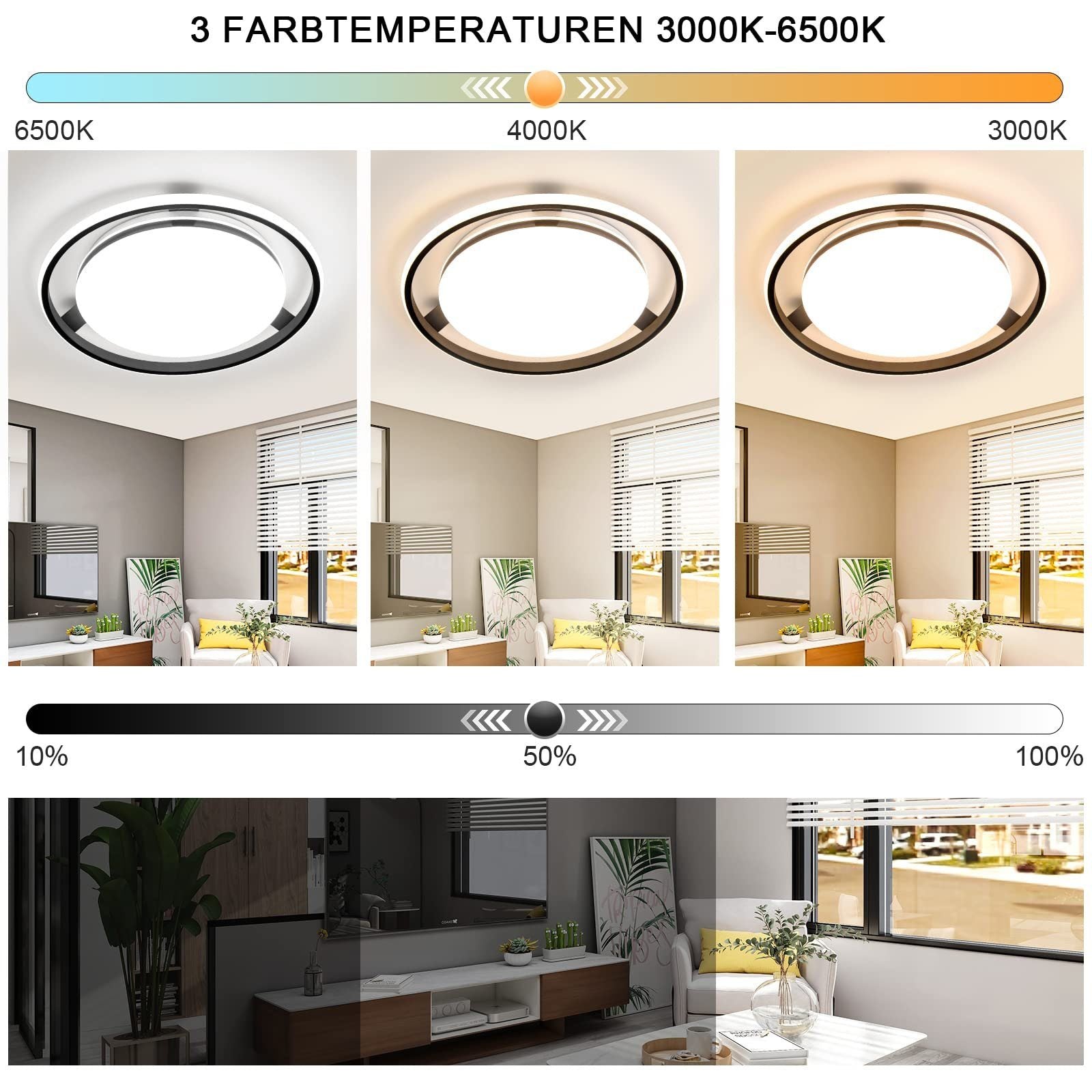 ZMH Lampada da soffitto LED design ruota rotonda dimmerabile 42W telecomando
