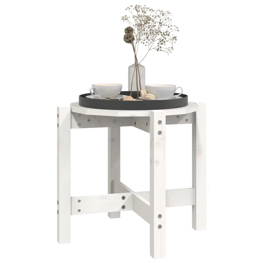 Tavolino da Salotto Bianco Ø 52,5x45 cm Legno Massello di Pino 822308