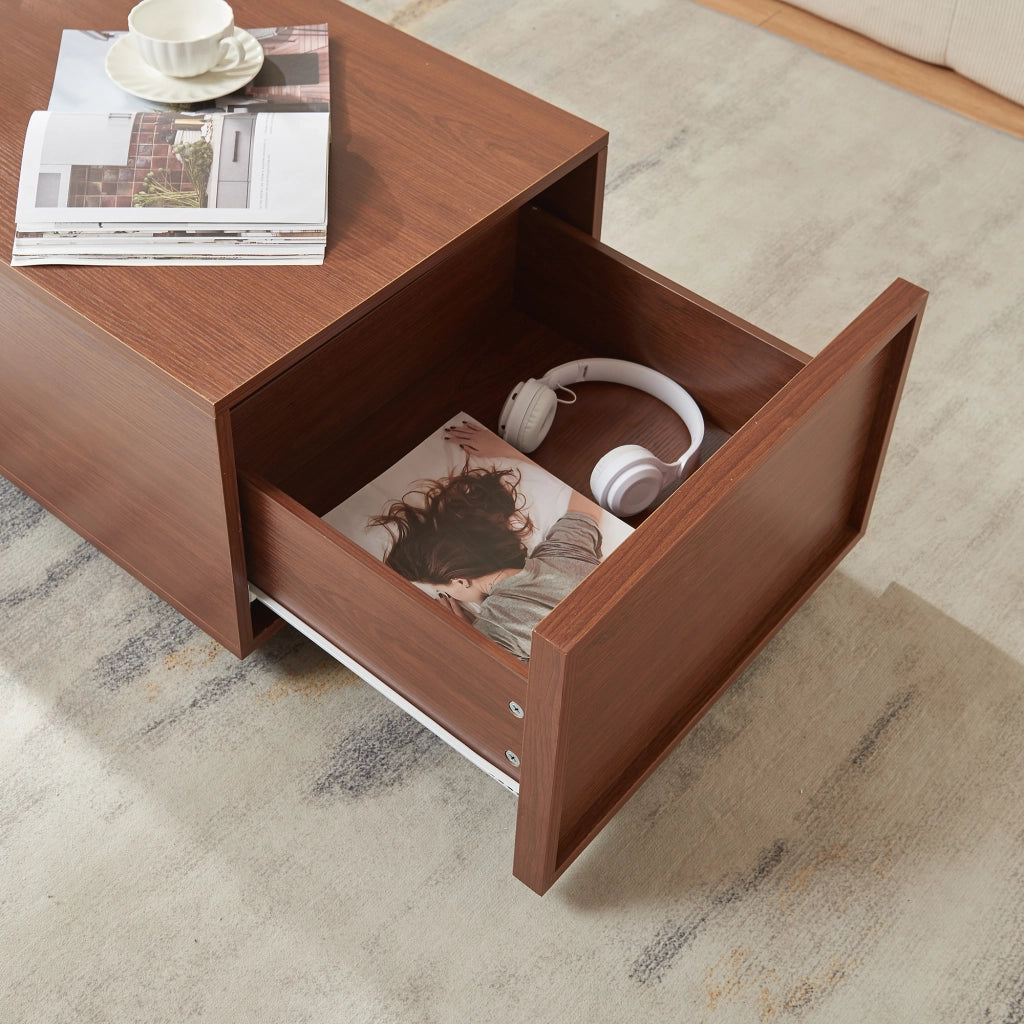 Tavolino Rettangolare Turur da Salotto con 2 Cassetti 104 x 50 x 40 cm - Effetto Noce [en.casa]