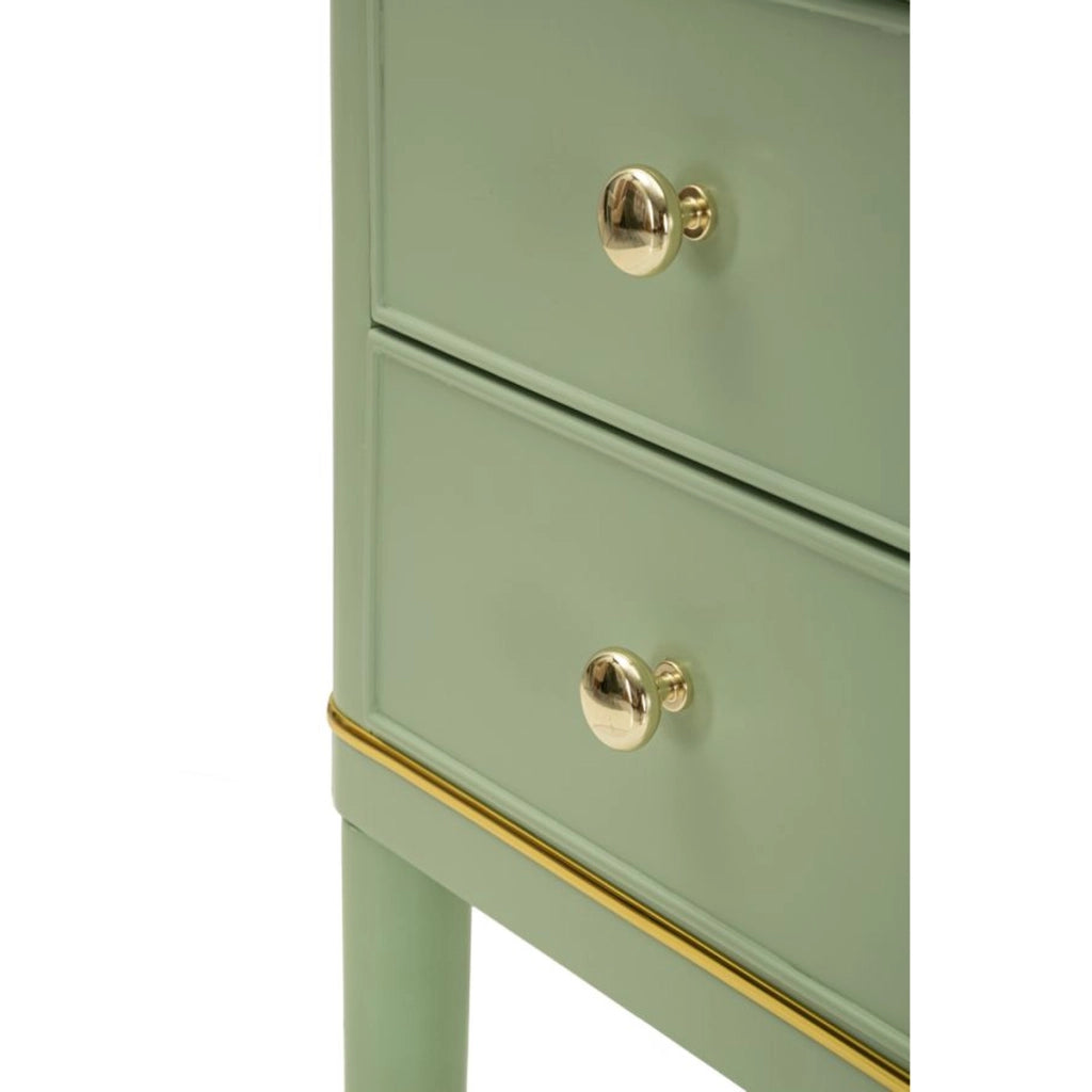 Comodino Camille in legno verde salvia con dettagli oro