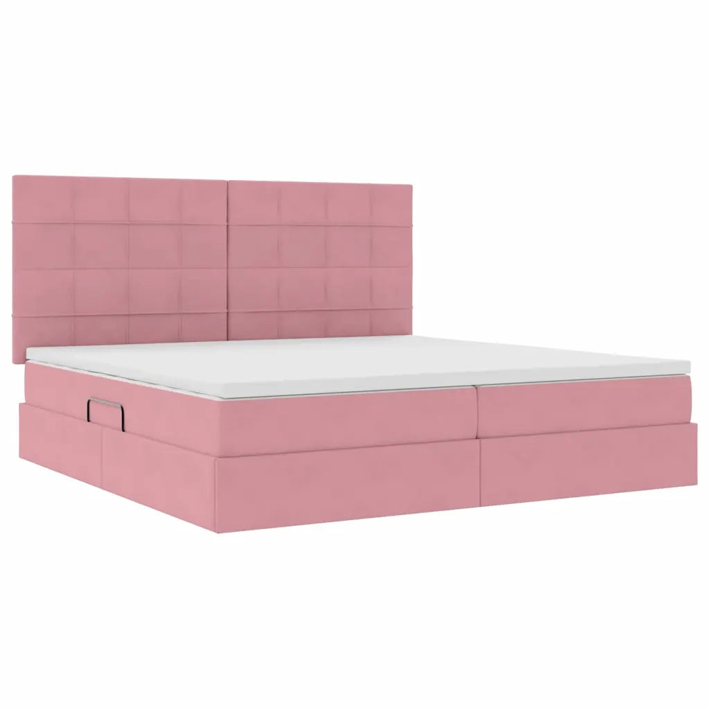 Letto con contenitore e materasso Rosa 200 x 200 cm Velluto