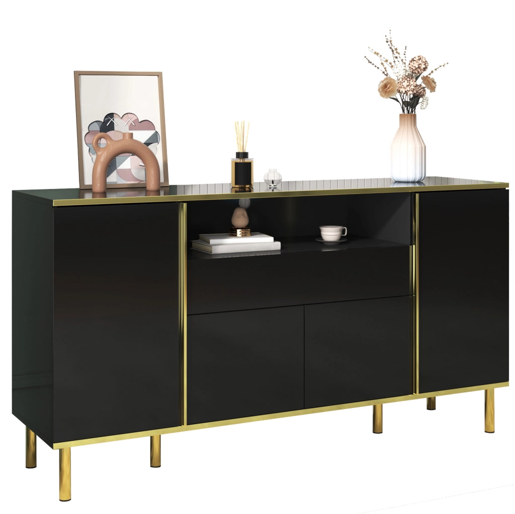 credenza 150x40x80 cm nera – contenitore LED con 4 ante