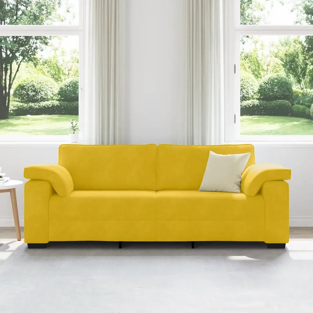 Divano a 3 Posti-Sofa 3 Posti Giallo 178 cm in Velluto