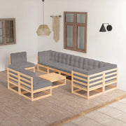 Set Salotto Giardino 10pz Cuscini Antracite Legno Massello Pino 3076689