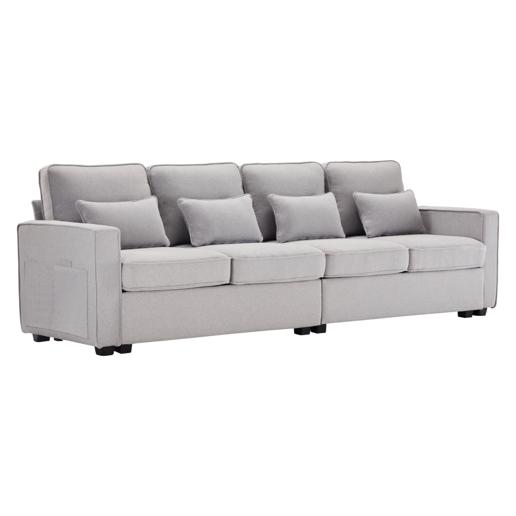 Divano 4 Posti in Tessuto con Braccioli e Cuscini ¨C MINIMAL ¨C Beige/Grigio/Verde
