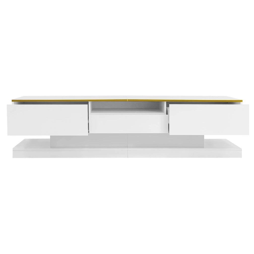 OKWISH Mobile TV con 3 Cassetti e 1 Vano Aperto, LED Multicolore, Finitura Lucida, per Soggiorno, 180 x 38 x 45 cm