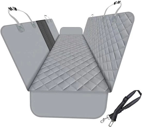 Hoes per auto, SUV e furgone con finestra in gabbia, materiale resistente a graffio, antiscivolo e impermeabile, versione migliorata con cintura per cane (grigio)