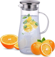 Karaf in vetro trasparente con tappo, sifone e dispensatore, capacità di circa 1,4 l, diametro 10,5 cm x altezza 24 cm, resistente al calore.