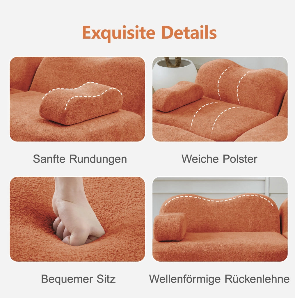 Divano modulare angolare in velluto arancione 192x167x70 cm con pouf componibili