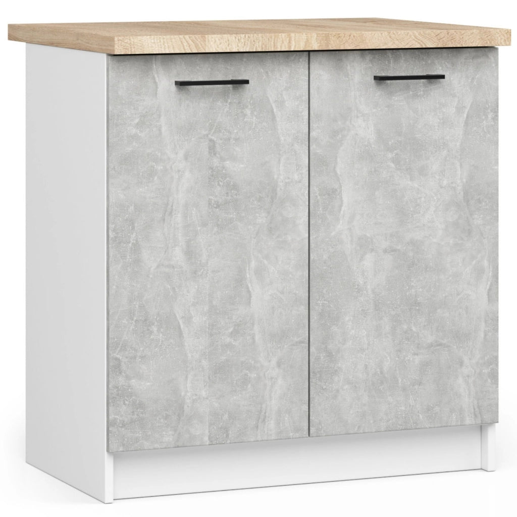Mobile cucina modulare con piano di lavoro AKORD OLIWIA Bianco 80 cm 2 ante inserto frontale Cemento 80x46x85 cm