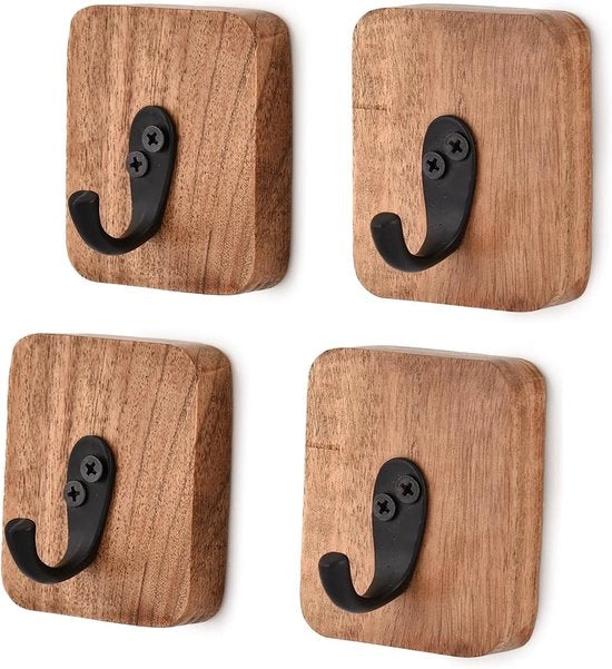 Supporto di appendiabiti in legno di Acacia - 4 pezzi - Ganci decorativi per abbigliamento e accessori