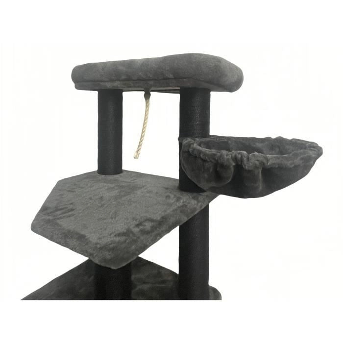 GUILY Tiragraffi grigio scuro - 50 x 50 x 141 cm - Grigio scuro - 2 piattaforme, 1 trespolo, 1 capanna, 1 rampa, 1 tunnel